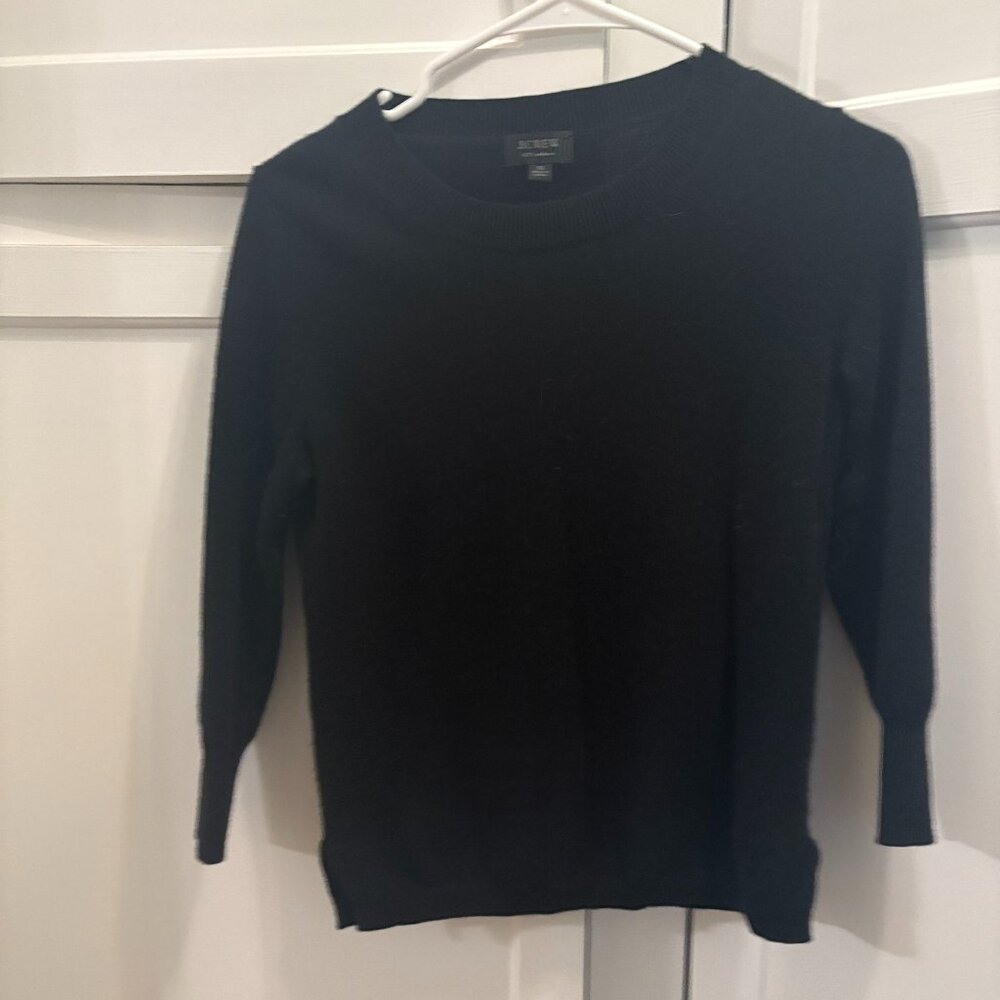 J.CREW Black Cashmere Sweater size XS 3/4 Sleeve